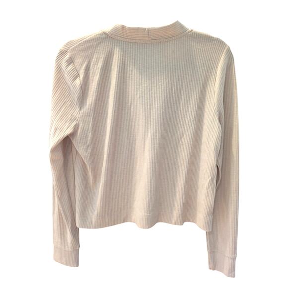 LOFT Ribbed Knit Cream Beige Button Cardigan V-Neck Cropped Stretchy Small S - Picture 2 of 6